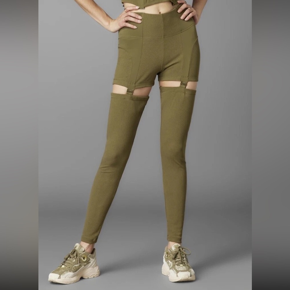 Adidas originals olive detachable two in one rib knit leggings XL 14 16